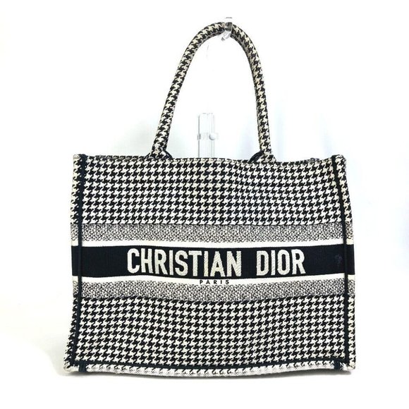 Auth Dior M1296ZTQT_M911 Houndstooth Book Tote Medium Logo Shoulder Bag Tote Bag - Picture 1 of 14